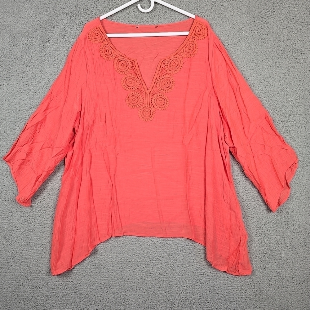 Zac & Rachel Women's Size 2X Top Blouse Coral Lace Boho style